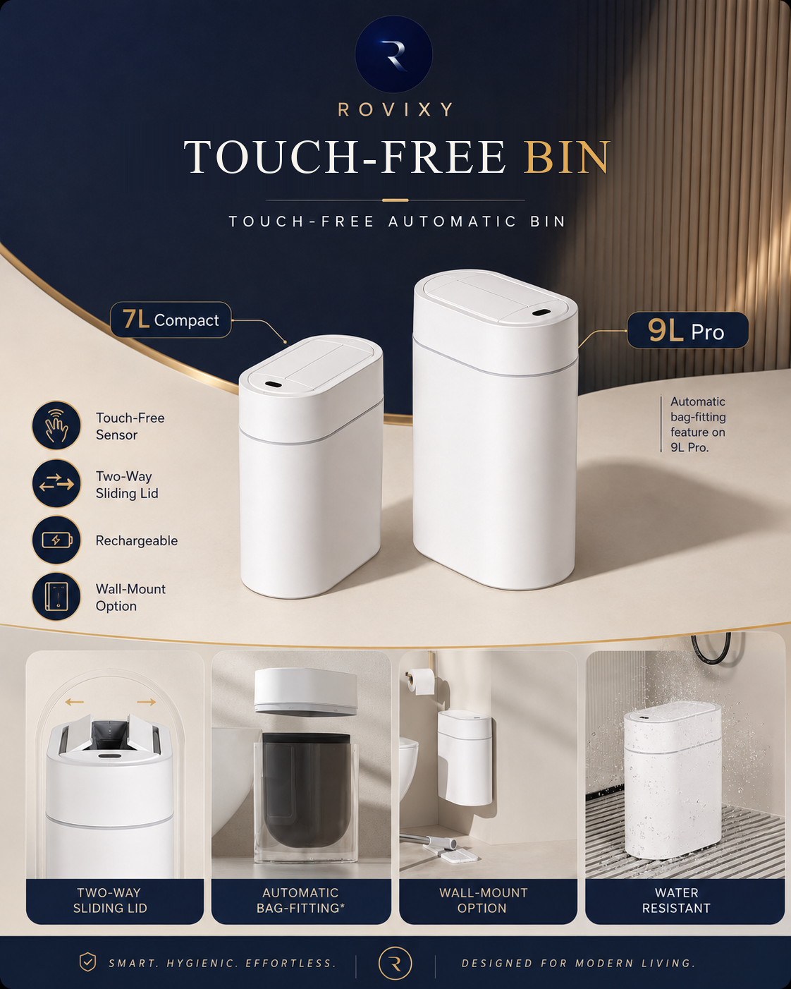 Touch-free automatic bin in 7L Compact and 9L Pro sizes